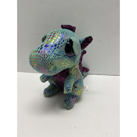 2015 Ty Beanie Boo Cinder Green Metallic Dragon Plush Toy Stuffed Animals 6.5 in - Picture 1 of 8